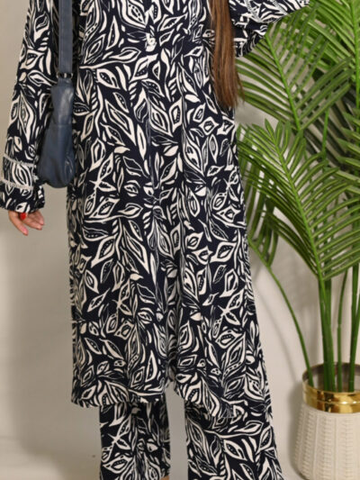 Midnight Blue Floral Linen Co-Ord Set for Women