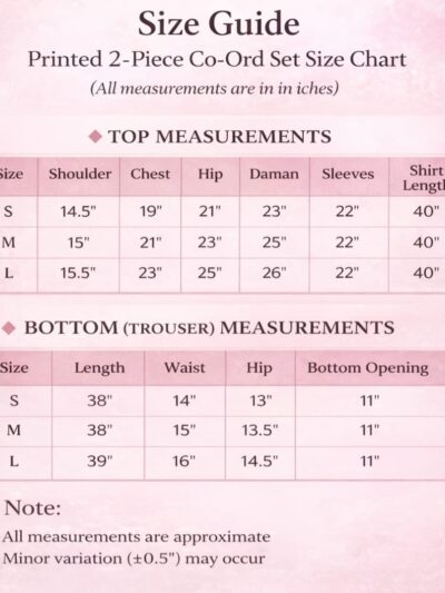valtrist product size chart